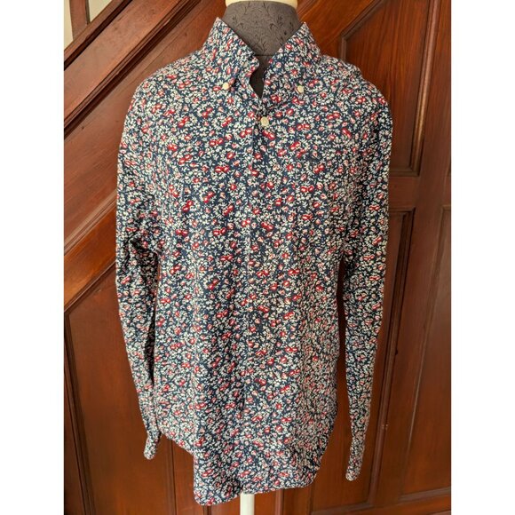 Abercrombie & Fitch Womens Floral Long Sleeve Button-Up Shirt Navy/Red Size L - Picture 1 of 6